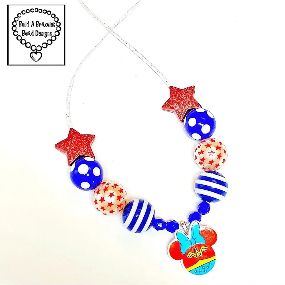 Handmade Minnie Mouse Head Wonder Woman DC Comics Superhero Bubblegum Necklace